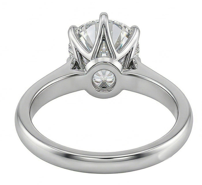 Anello Solitario Con Genuino Diamante Rotondo Da 1.25 Ct Con Montatura A Griffe In Oro Bianco 14K