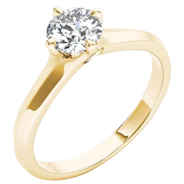 Anello Solitario Con Naturale Diamante Rotondo Da 1.5 Carati. Oro Giallo 14K