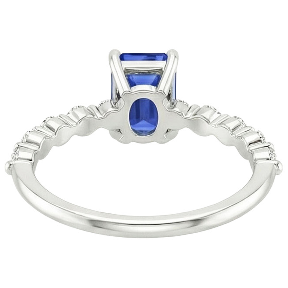 Anello Solitario Con Pietre Laterali Zaffiro Blu & Diamante 4 Carati