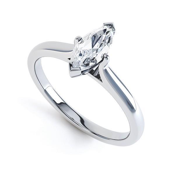 Anello Solitario Con Vero Diamante Scintillante Taglio Marquise Da 2 Ct In Oro Bianco 14K