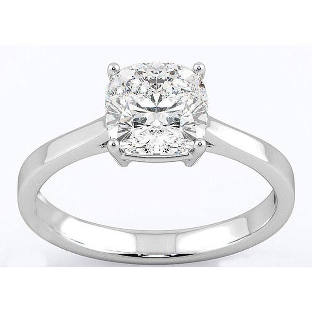 Anello Solitario Con Vero Diamante Taglio Cuscino Da 3 Ct In Oro Bianco 14K Nuovo