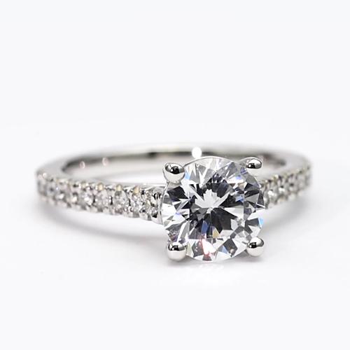 Anello Solitario Con Vero Diamante Tondo 2 Carati Con Accenti E Oro Bianco