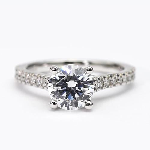 Anello Solitario Con Vero Diamante Tondo 2 Carati Con Accenti E Oro Bianco