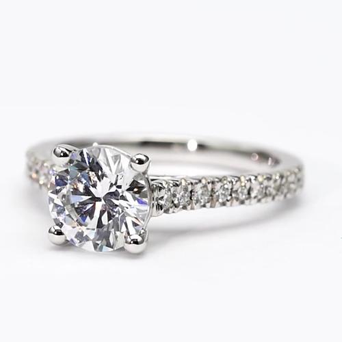 Anello Solitario Con Vero Diamante Tondo 2 Carati Con Accenti E Oro Bianco