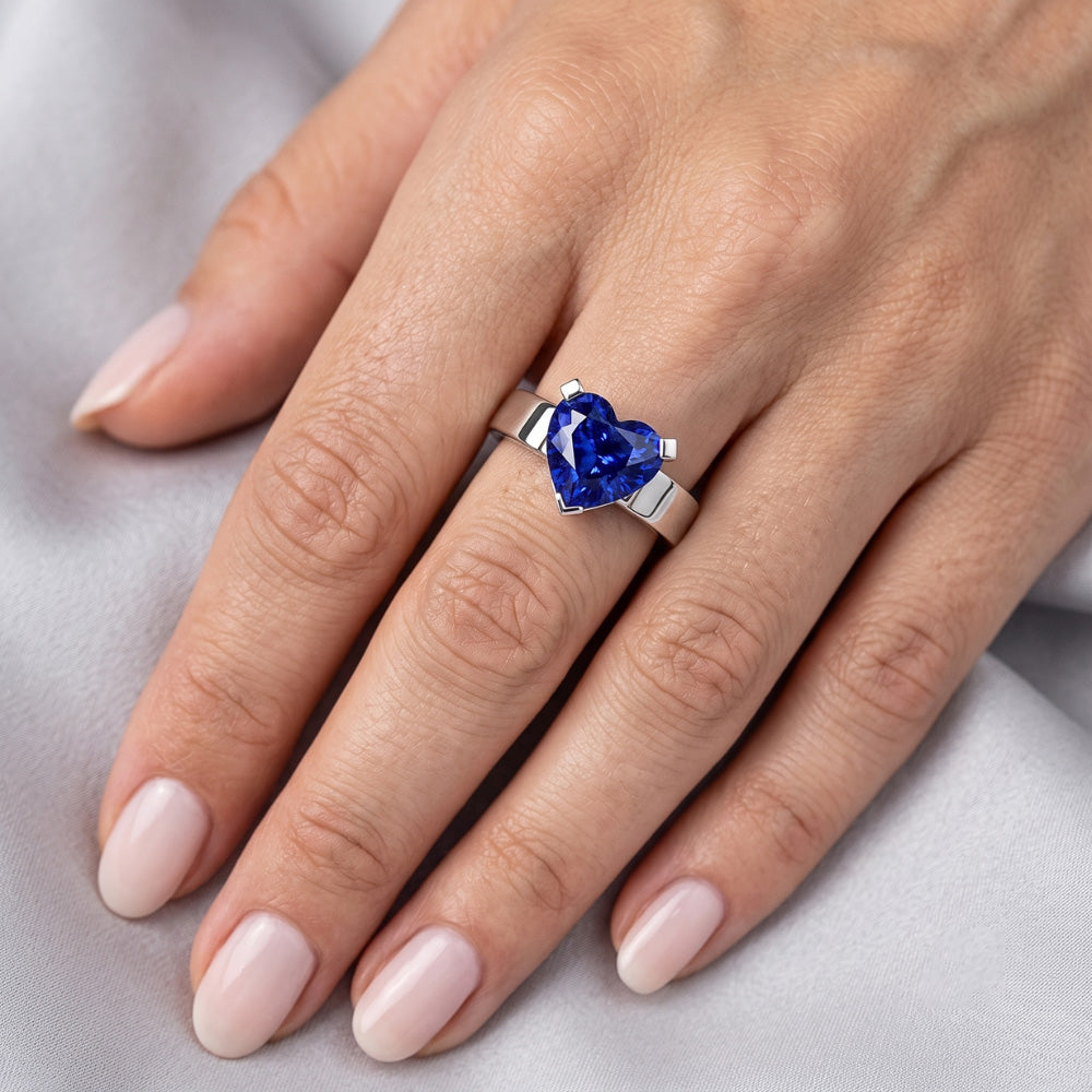 Anello Solitario Cuore Ceylon Blue Sapphire 3 Carati Gioielli da Donna