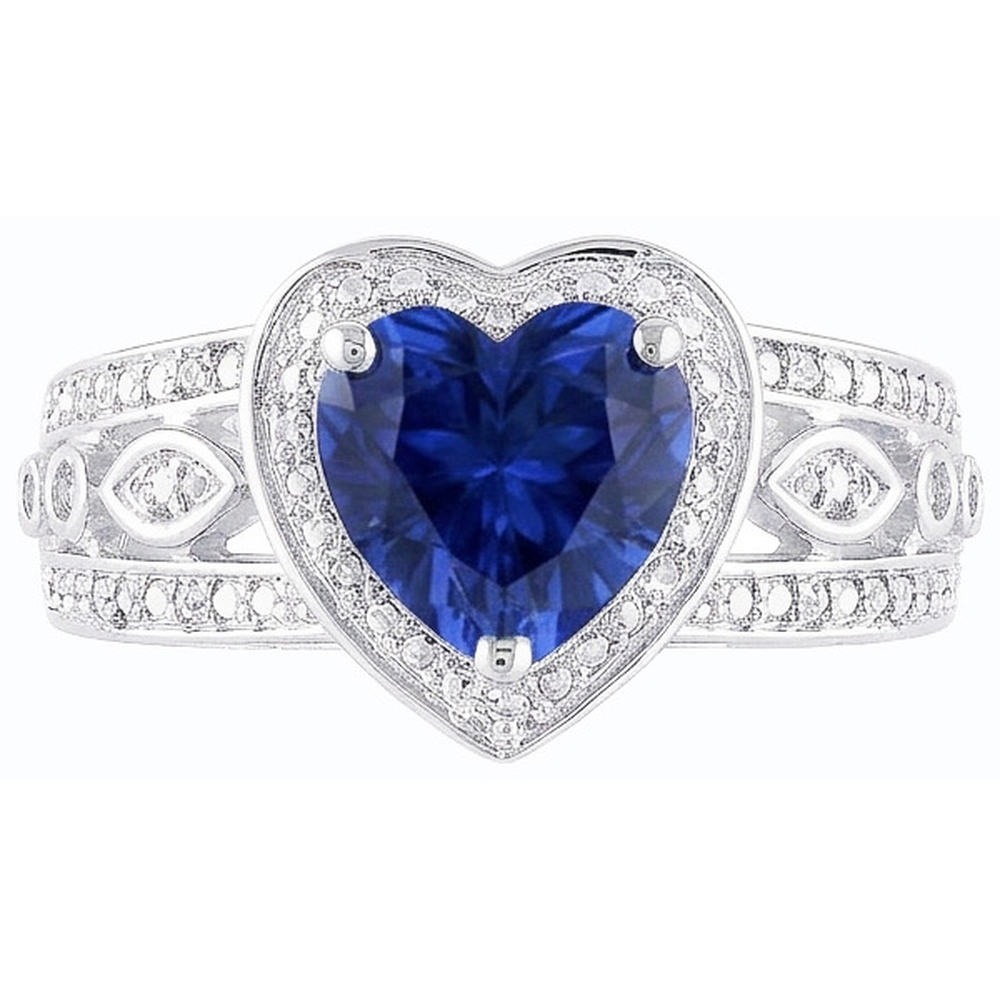 Anello Solitario Cuore Zaffiro Blu Profondo Stile Vintage 2 Carati