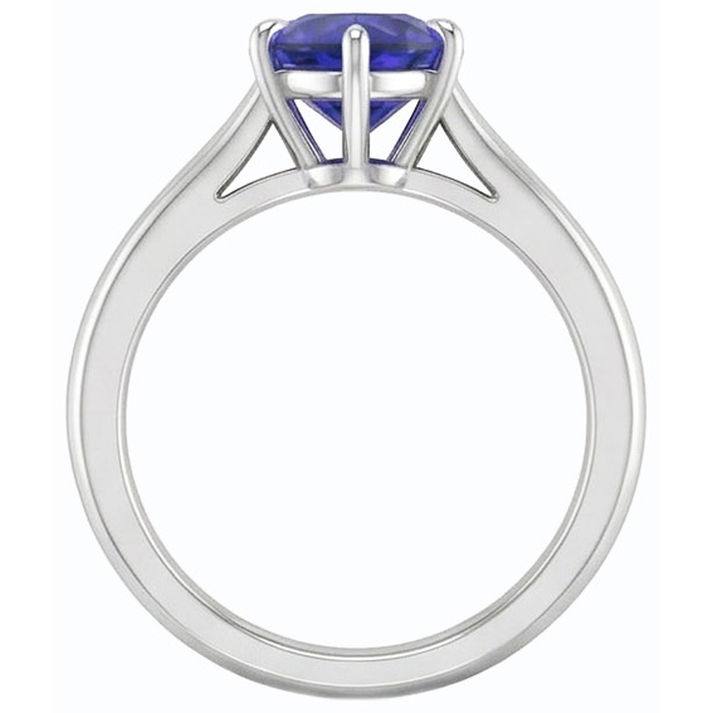 Anello Solitario Cuore Zaffiro Ceylon Set 1 Carato e Oro Bianco 14K