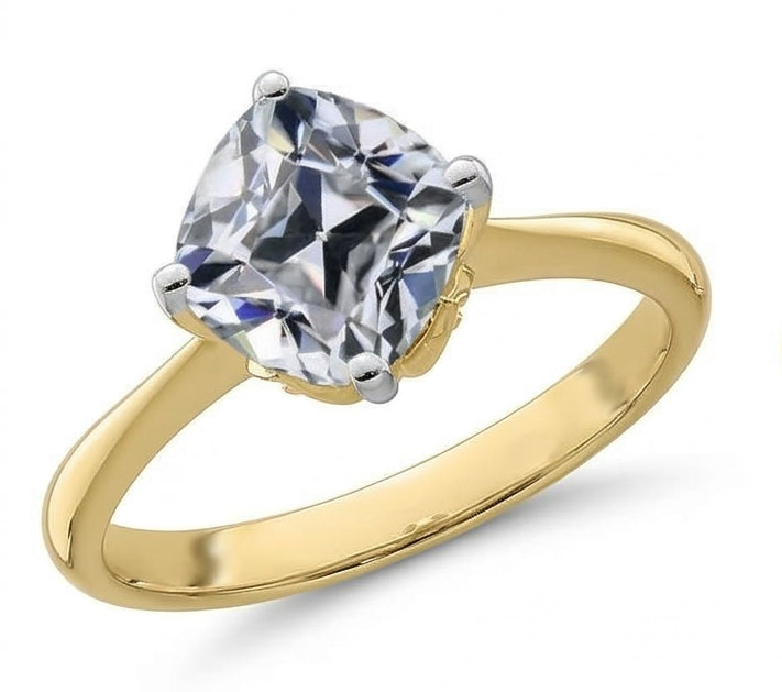 Anello Solitario Cuscino Old Mine Cut Genuino Diamante Naturale Autentico ( non creato in laboratorio ) 5 Carati Two Tone Gold