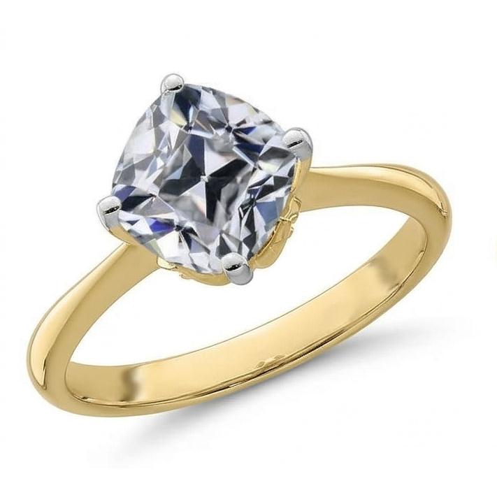 Anello Solitario Cuscino Old Mine Cut Genuino Diamante Naturale Autentico ( non creato in laboratorio ) 5 Carati Two Tone Gold