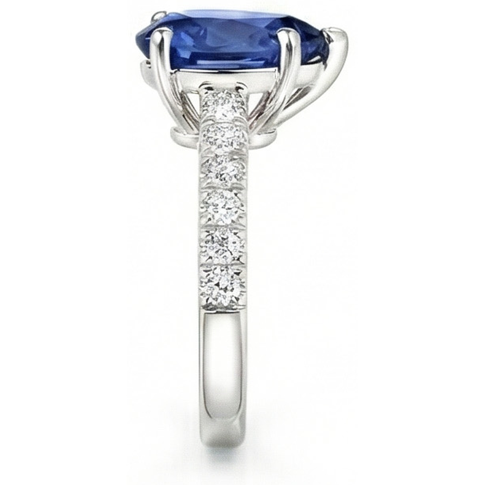 Anello Solitario Diamante Naturale Autentico ( non creato in laboratorio ) Con Accenti Zaffiro Ceylon Taglio Pera 4 Carati