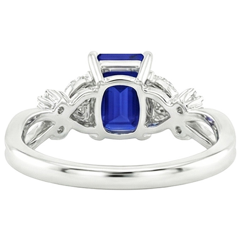 Anello Solitario Diamante con Accenti Zaffiro Blu Smeraldo 4 Carati