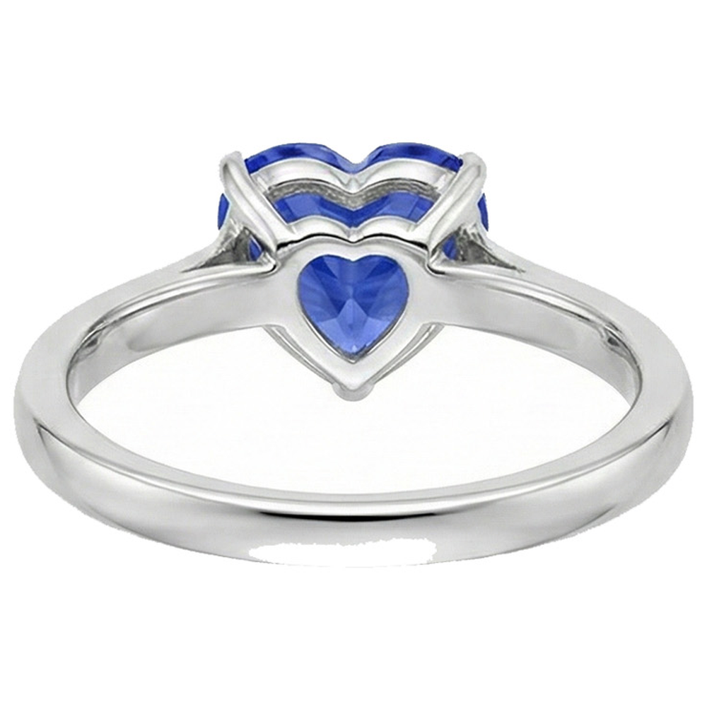Anello Solitario Donna Cuore Zaffiro Azzurro 14K Oro 2 Carati