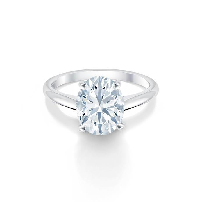 Anello Solitario In Oro Bianco 14K Con Genuino Diamante Taglio Ovale Grande 2.50 Carati