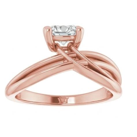Anello Solitario In Oro Rosa Cuscino Taglio Antico Genuino Diamante Naturale Autentico ( non creato in laboratorio ) Con Gambo Diviso 5 Carati