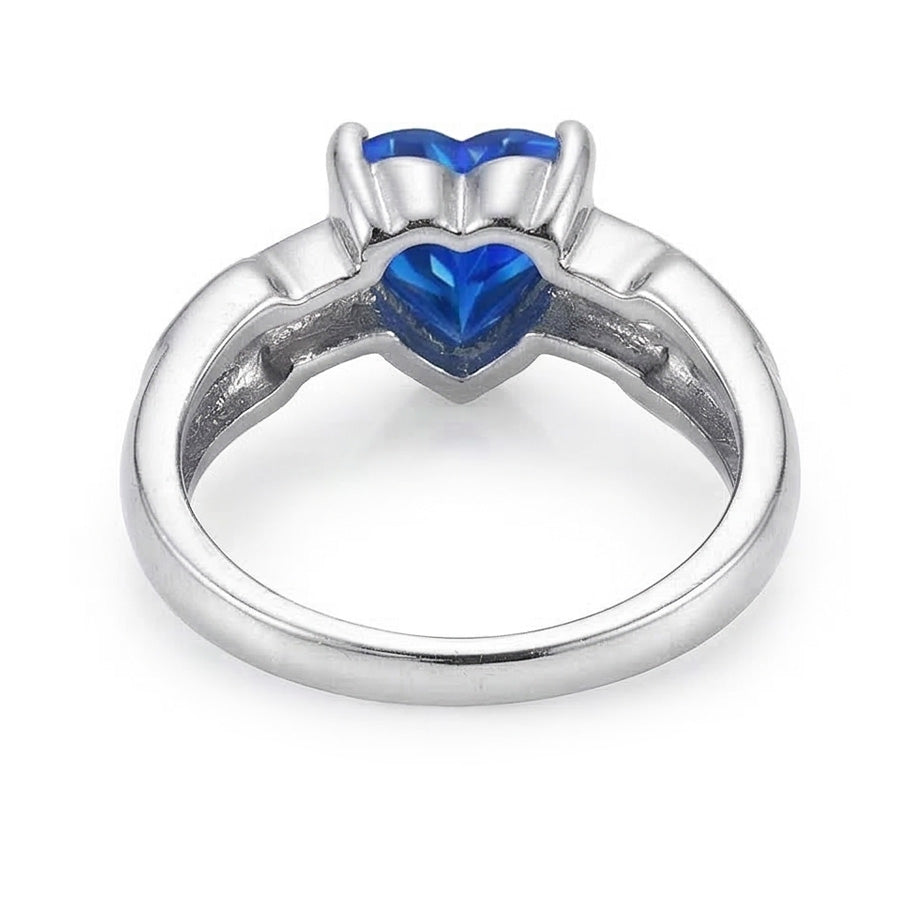Anello Solitario Matrimonio Oro Bianco Cuore Zaffiro Blu 3 Carati