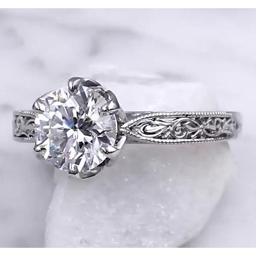 Anello Solitario Miligrain 2 Carati Reale Diamante Filigrana