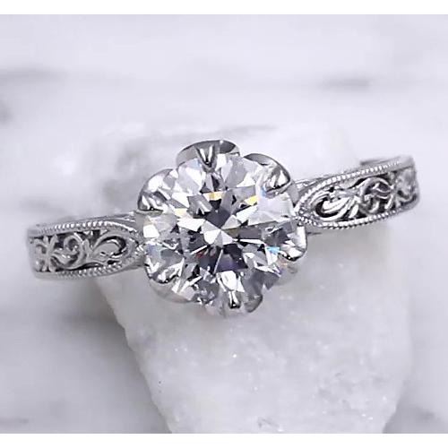 Anello Solitario Miligrain 2 Carati Reale Diamante Filigrana