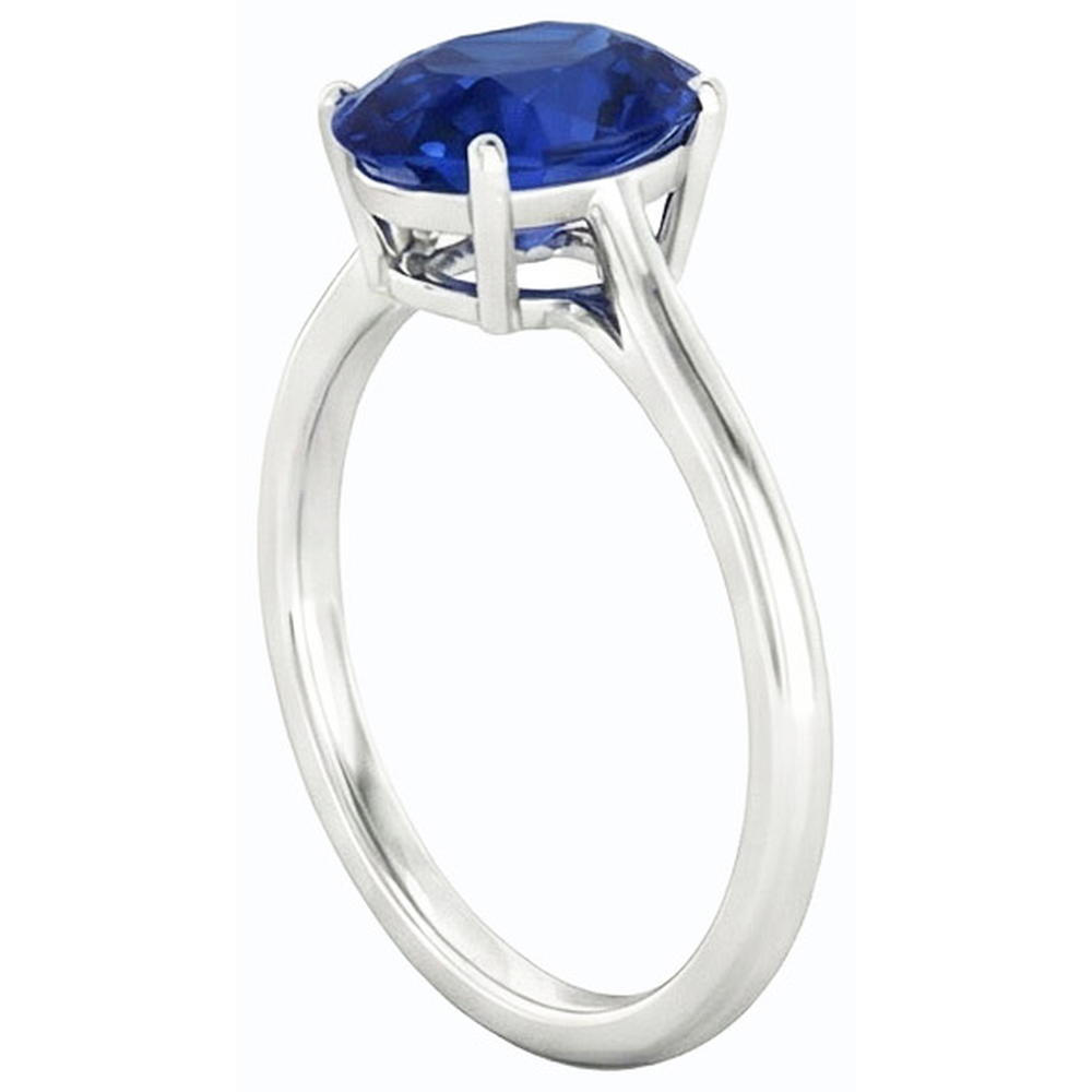 Anello Solitario Ovale Zaffiro Blu Scuro 2 Carati Oro Bianco