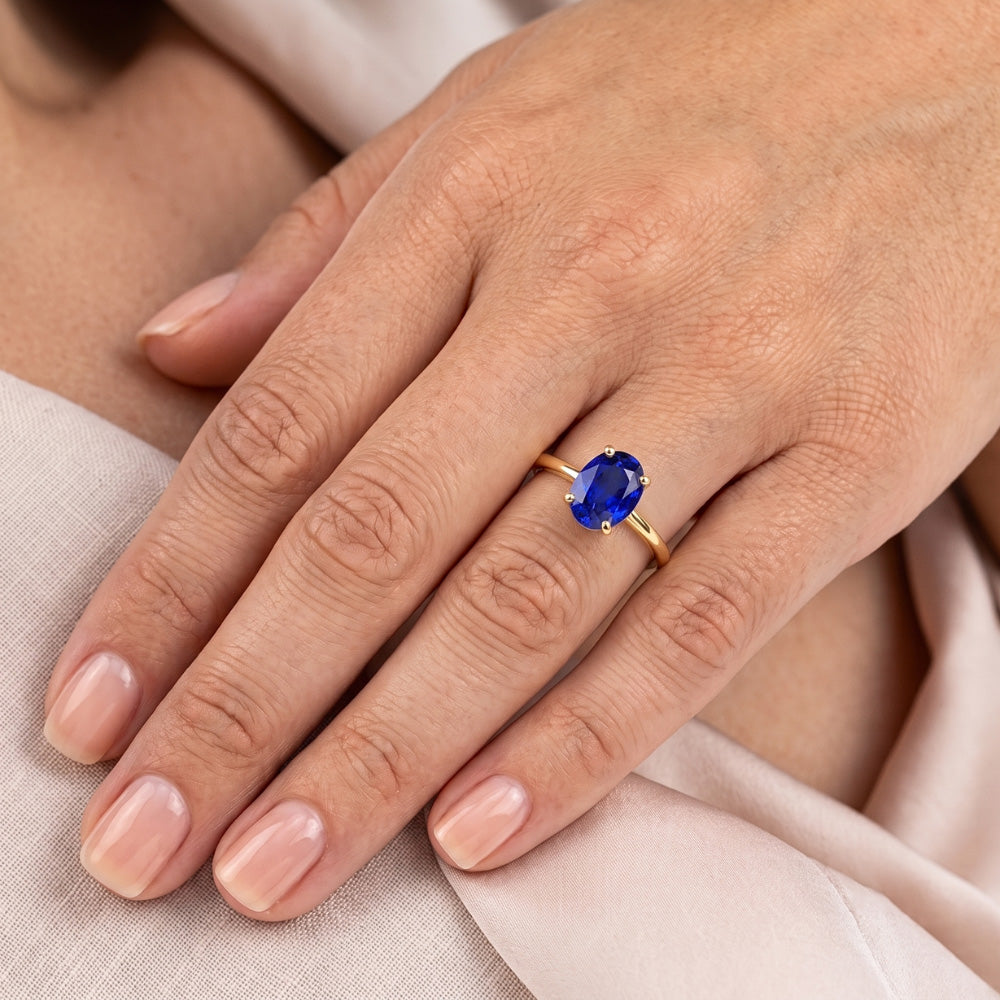 Anello Solitario Ovale Zaffiro Sri Lanka 2 Carati Oro Giallo