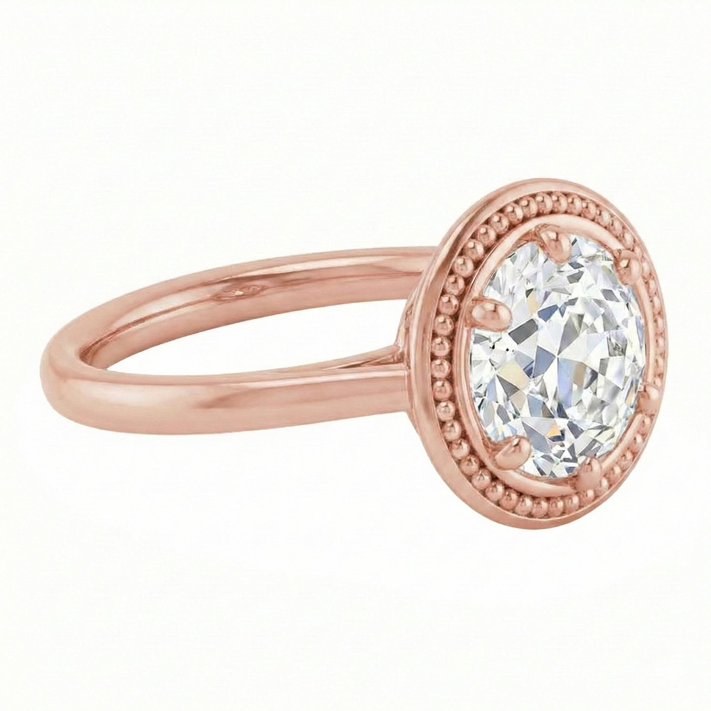 Anello Solitario Rotondo Con Naturale Diamante Naturale Autentico ( non creato in laboratorio ) Taglio Vecchia Miniera 2,50 Carati Con Gambo Milgrain