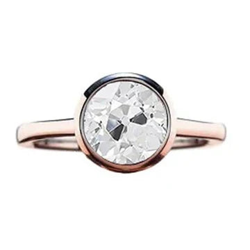 Anello Solitario Rotondo Incastonato Su Castone Con Vero Diamanti A Taglio Vecchio Miniera 1 Carati In Oro 14K