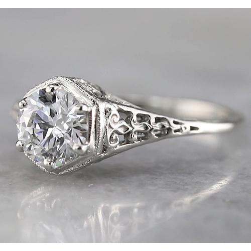 Anello Solitario Rotondo Stile Antico Con Naturale Diamante 1.50 Carati Oro Bianco 14K