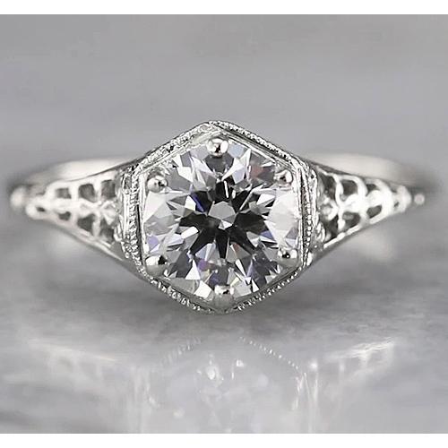 Anello Solitario Rotondo Stile Antico Con Naturale Diamante 1.50 Carati Oro Bianco 14K