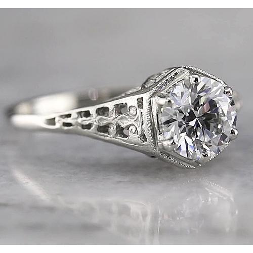 Anello Solitario Rotondo Stile Antico Con Naturale Diamante 1.50 Carati Oro Bianco 14K