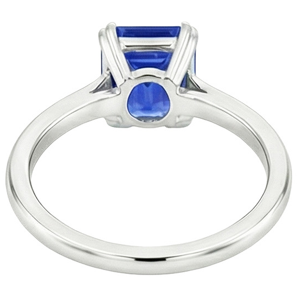 Anello Solitario Smeraldo Blu Zaffiro 3 Carati Oro Bianco 14K