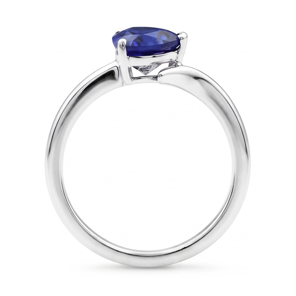 Anello Solitario Zaffiro Blu Cuore 1,50 Carati in Oro Bianco 14K
