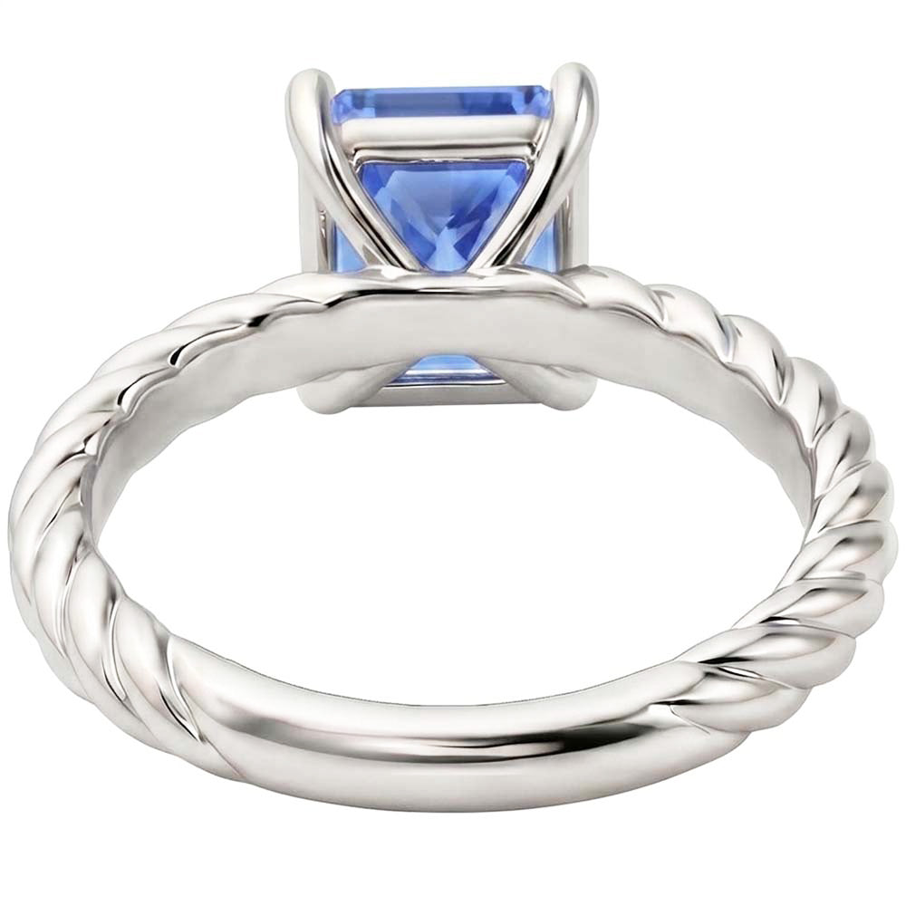 Anello Solitario con Corda Intrecciata Stile Zaffiro Blu da 1,50 Carati in Oro Bianco 14K