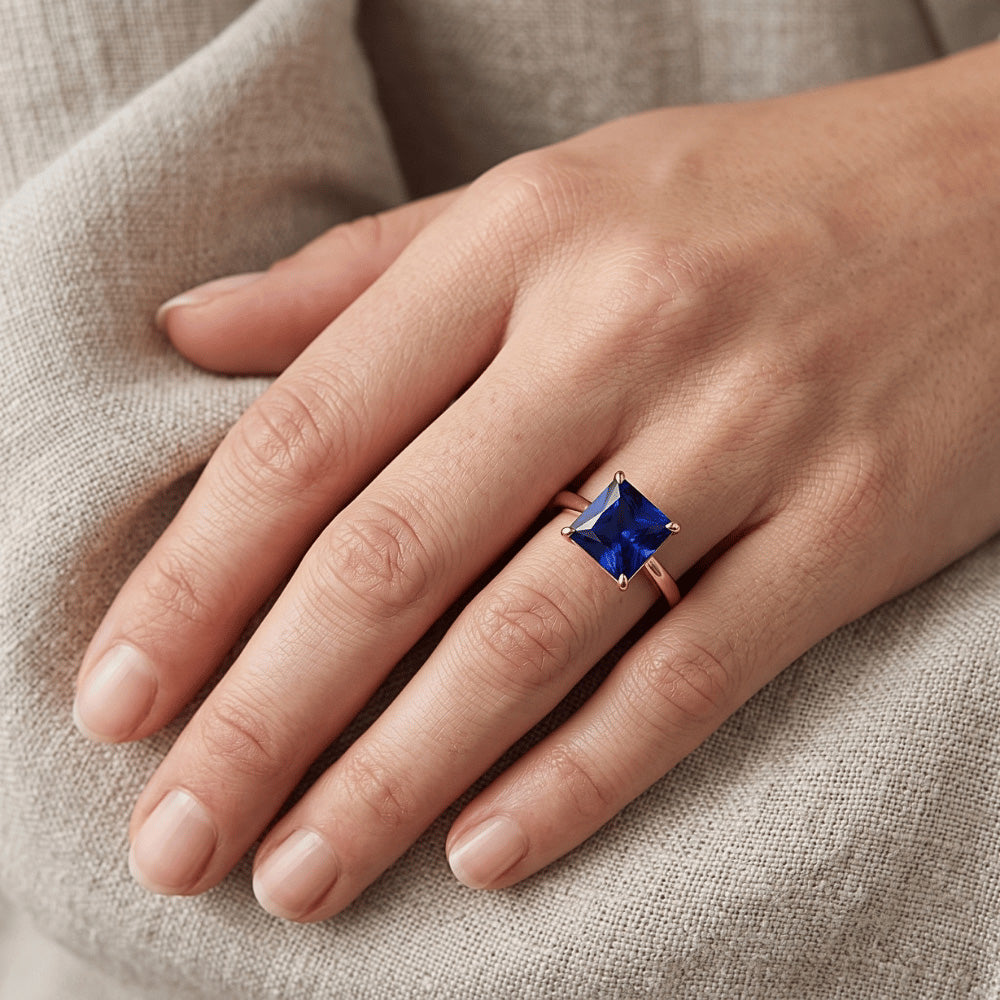 Anello Solitario in Oro Rosa Principessa Zaffiro dello Sri Lanka 3.50 Carati