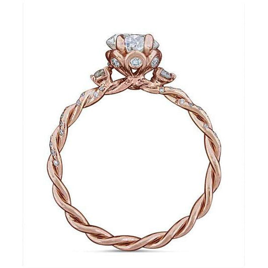 Anello Stile Corda Con Naturale Diamante Ovale Da 2,15 Ct Con Denti Ad Artiglio D'Aquila Da Matrimonio In Oro Rosa 14K