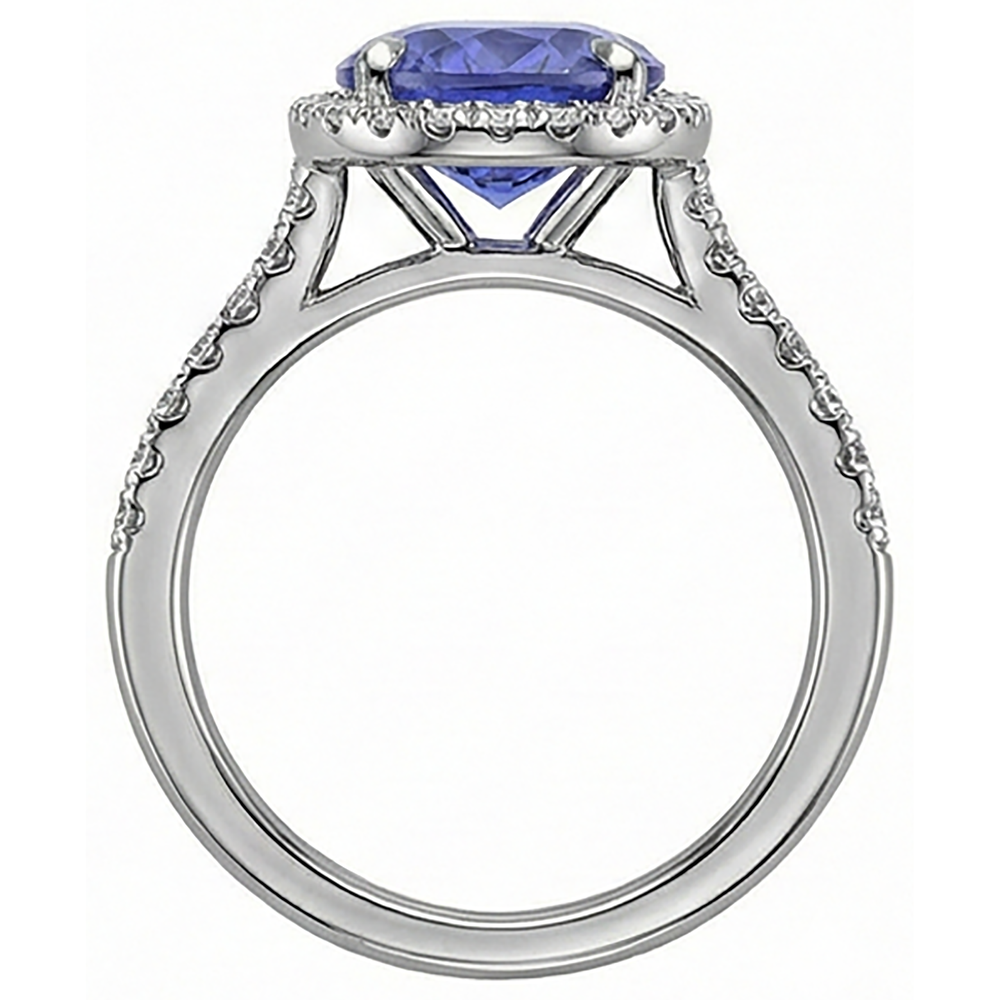 Anello Tanzanite Blu Taglio Ovale E Diamante 6.50 Carati Oro Bianco 14K