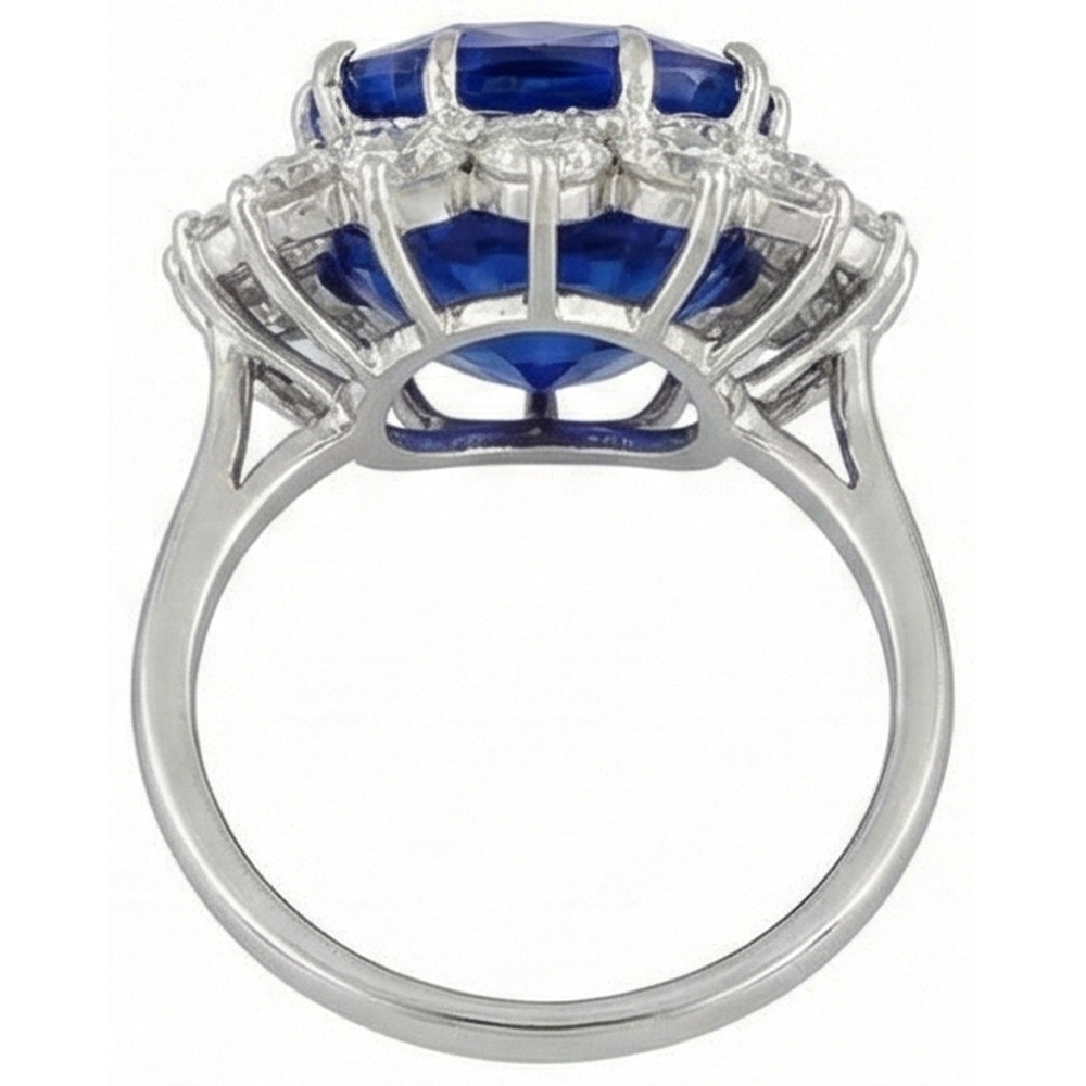 Anello Tanzanite Cuscino Con Diamanti Rotondi 5 Ct Nuovo Oro Bianco 14K