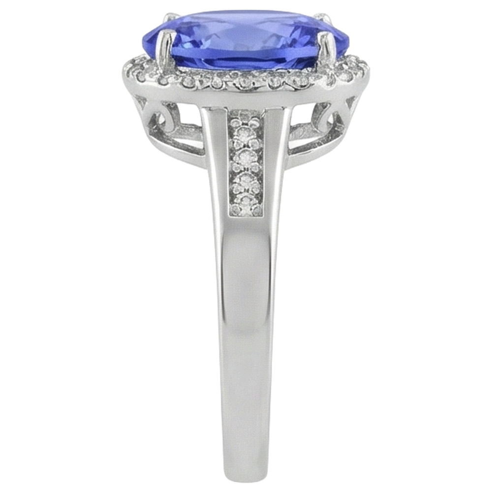 Anello Tanzanite Grande Con Piccoli Diamanti 5.75 Carati Oro Bianco 14K