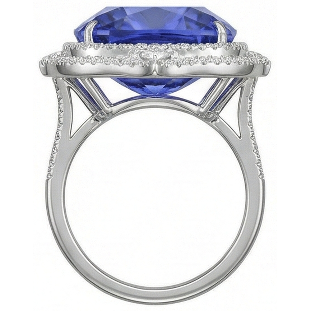 Anello Tanzanite Naturale Con Diamanti 23.75 Ct Oro Bianco 14K
