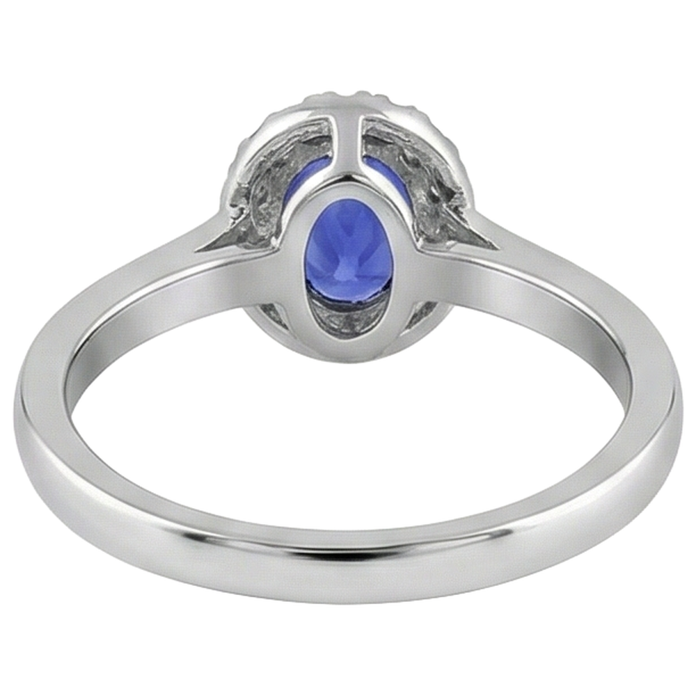Anello Tanzanite Ovale 17 Carati Con Diamanti Rotondi Oro Bianco 14K