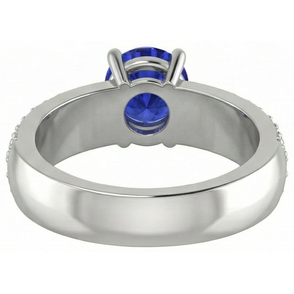 Anello Tanzanite Taglio Rotondo Con Diamanti 3.70 Carati Oro Bianco 14K