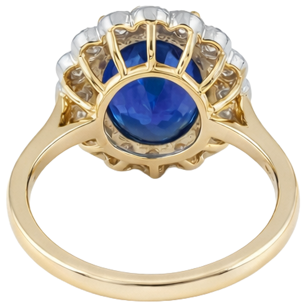 Anello Tanzanite Taglio Tondo 5.75 Carati Con Diamanti Oro Bianco e Giallo 14K