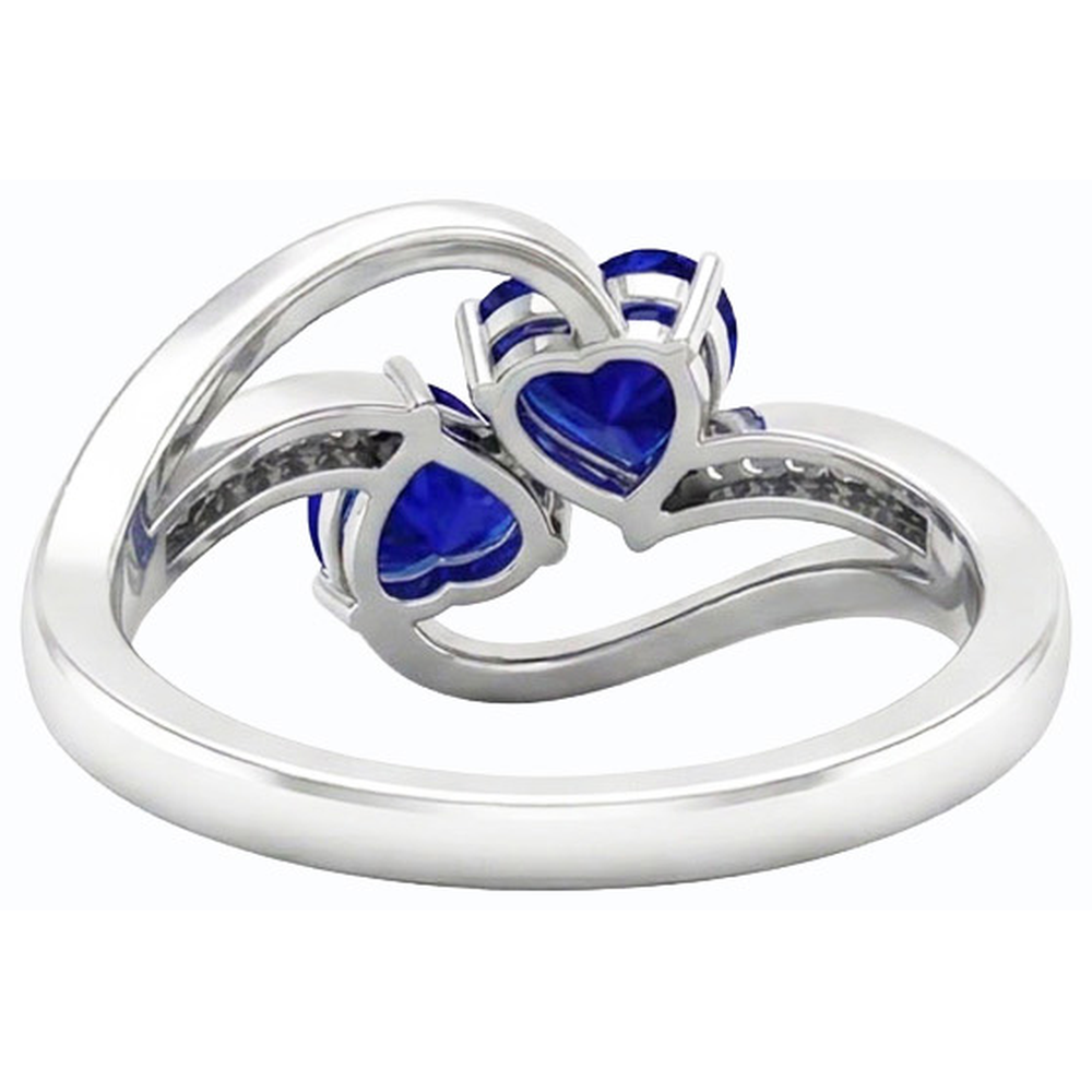 Anello Toi et Moi 3.50 Carati Cuore Zaffiro Blu e 2 Diamanti Naturali Autentici ( non creati in laboratorio ) Rotondi Pietra