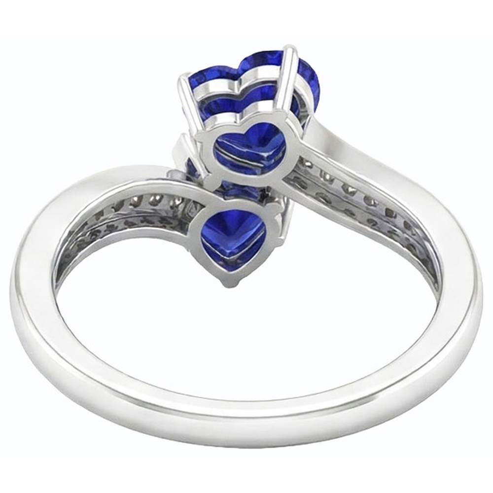 Anello Toi et Moi 3,50 carati Cuore Blue Sapphire Diamond Gemstone in oro bianco 14K