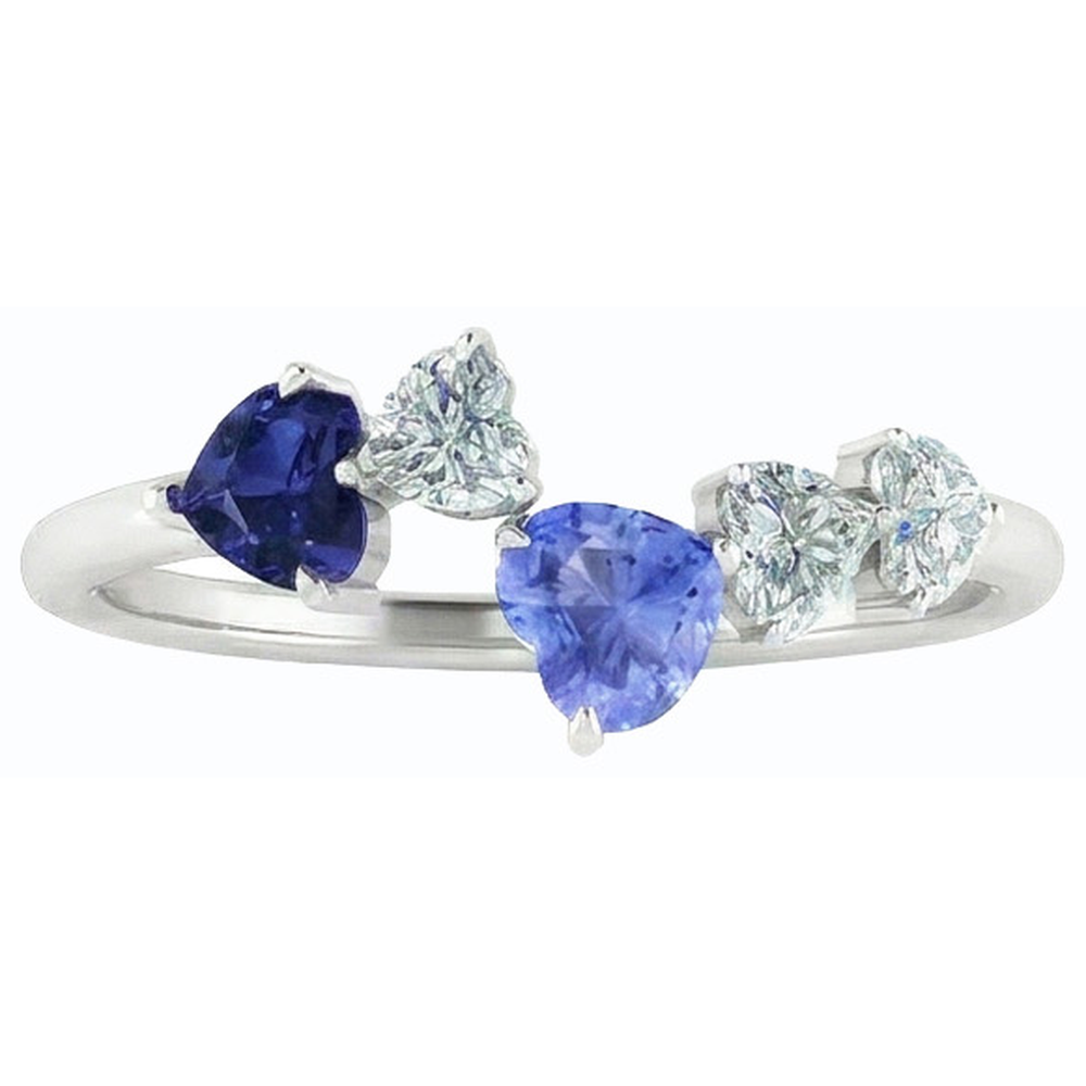 Anello Toi et Moi Cuore Diamante Naturale Autentico ( non creato in laboratorio ) & Zaffiro 3.50 Carati Gioielli Donna