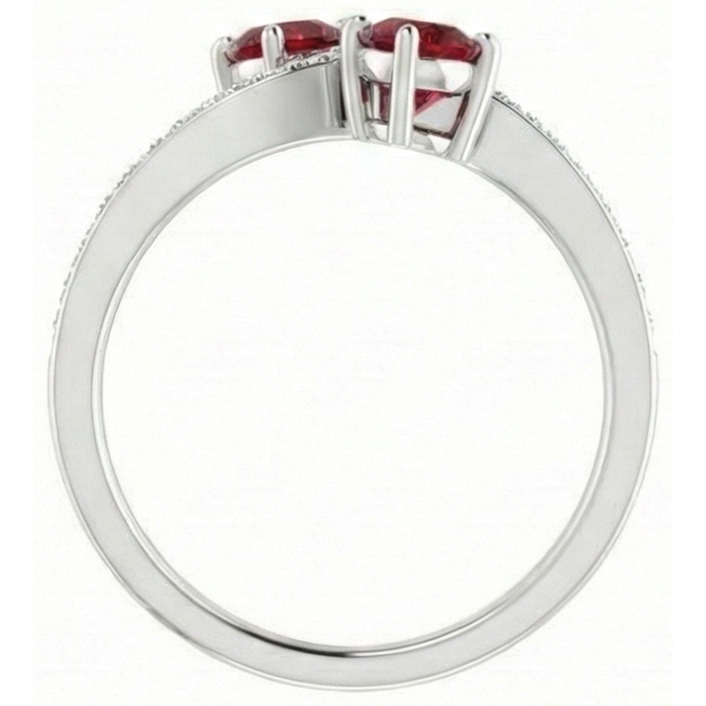 Anello Toi et Moi Rubino Rotondo & Diamante Naturale Autentico ( non creato in laboratorio ) 2.60 Carati Oro Bianco 14K