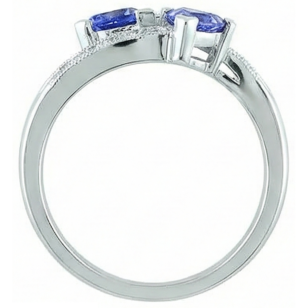 Anello Toi et Moi Trilioni di Tanzanite e Diamanti Naturali Autentici ( non creati in laboratorio ) Rotondi Oro 2.50 Carati