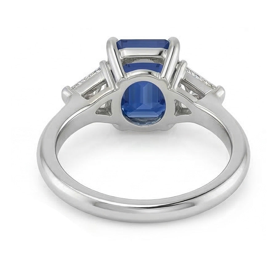 Anello Trilioni di Diamanti Naturali Autentici ( non creati in laboratorio ) Tre Pietre Smeraldo Zaffiro di Ceylon 2.50 Carati