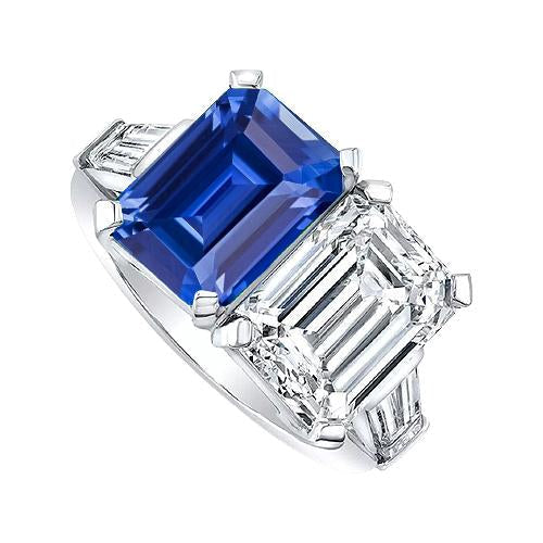 Anello con diamante smeraldo e zaffiro blu 4.50 carati accenti baguette in oro - harrychadent.it