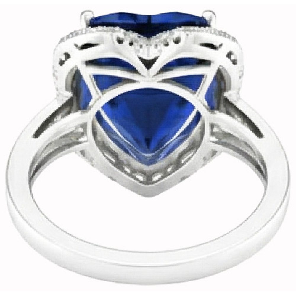 Anello a forma di cuore con zaffiro blu dello Sri Lanka e diamante 7,75 carati WG 14K