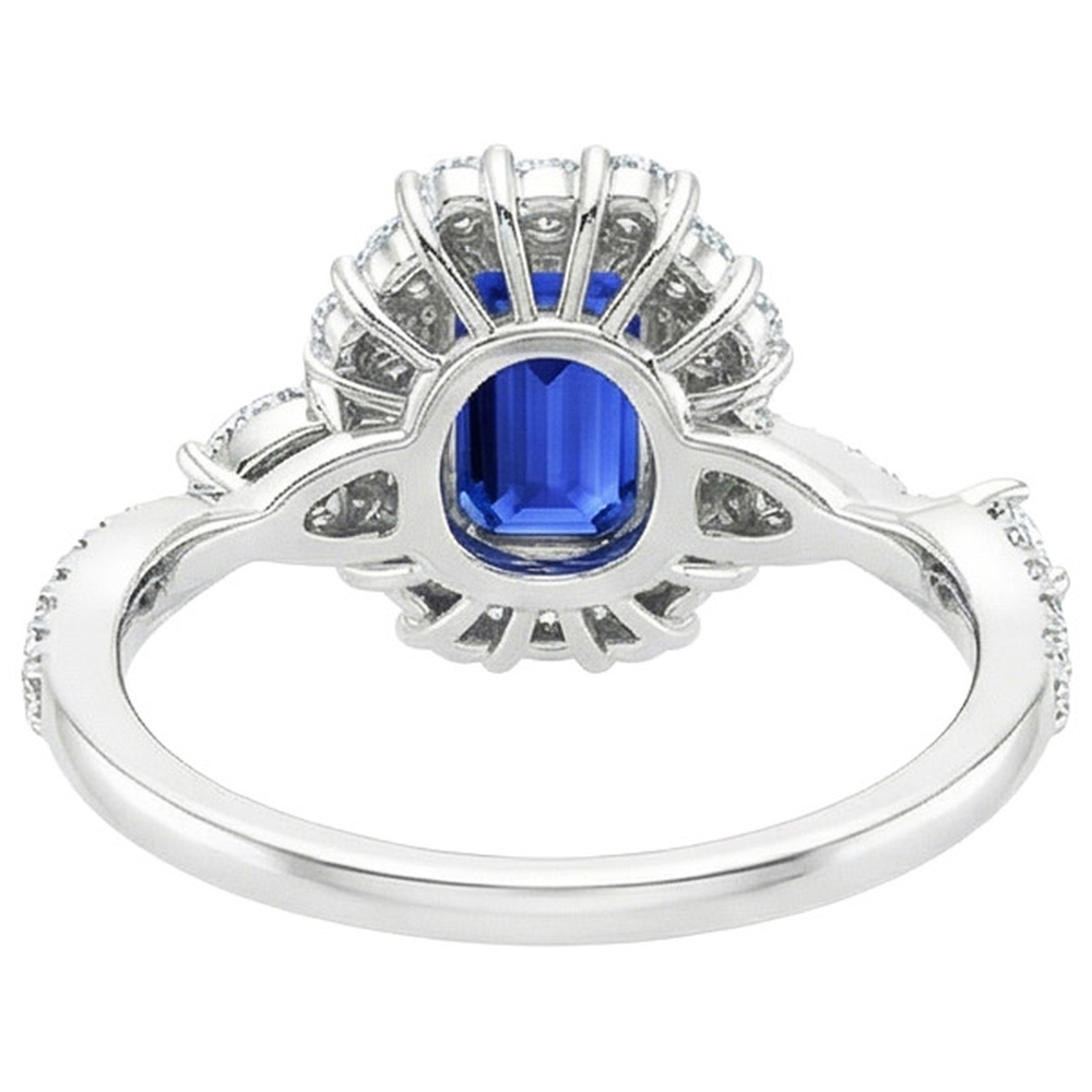 Anello a forma di fiore con smeraldo zaffiro dello Sri Lanka 5 carati e diamante
