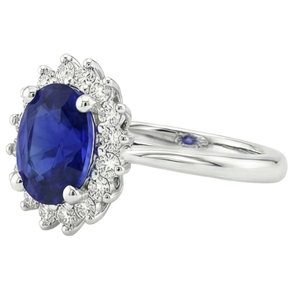 Anello a forma di fiore con zaffiro di Ceylon a 4 carati e diamante in oro bianco 14K